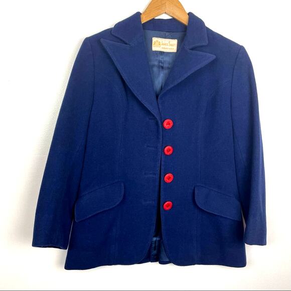 Vintage | Wool Blue Blazer Red Buttons James Smart Med - Picture 3 of 10